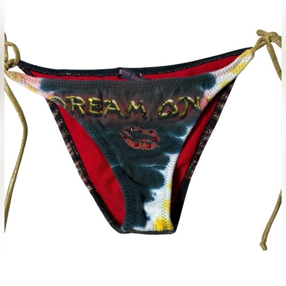 Betty Bangs Red & Black Dream On Aerosmith Rhinestone Cheeky Bikini Bottom - Picture 3 of 13